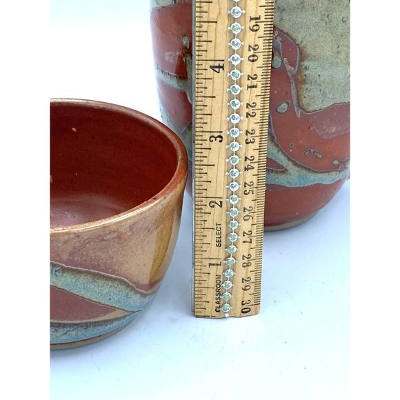 Hand Made Pottery Art Large Mug Pitcher With Small Matching Bowl /Cup - Picture 5 of 10